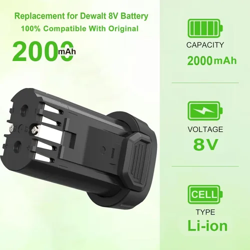 Miniatura 2 de Batería y cargador de 2000mAh 8V para DEWALT DCB080 DW4390 DCF680 DCF680N1 DCF680N2 DCF680G2 DCF682 DCL023 DCB095 Batería
