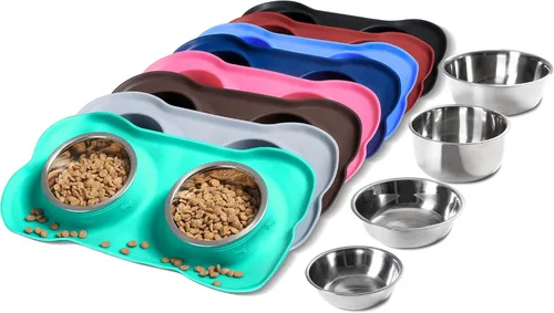 Miniatura 16 de Hubulk - Comedero doble de acero inoxidable con base de silicona antideslizante antiderrames y pala para alimento, para perros pequeños, medianos