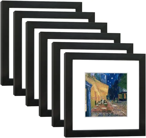 Juego de 6 marcos de fotos de 8 x 8 con vidrio real para imágenes de 5 x 5 con estera o 8 x 8 sin estera, marcos de fotos para exhibición en pared,