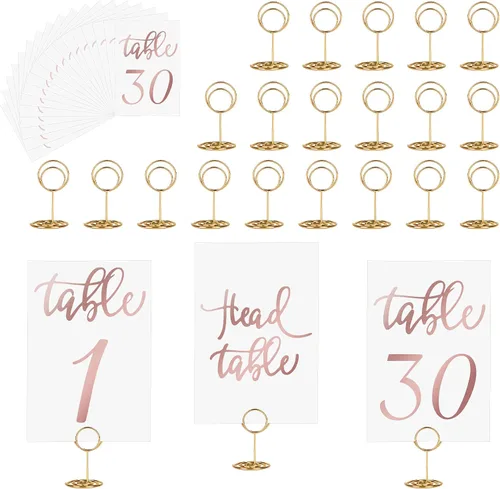 Miniatura 13 de JOYIT 21 juegos de tarjetas de mesa de boda del 1 al 20 y de la mesa principal con 21 soportes de números de mesas, tarjetas de números de oro negro