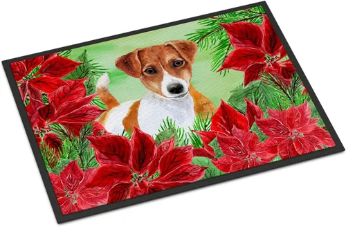 Miniatura 150 de Caroline's Treasures CK1311MAT Cavalier Spaniel Poinsettas - Felpudo de 18 x 27 pulgadas, tapete para puerta delantera, interior y exterior
