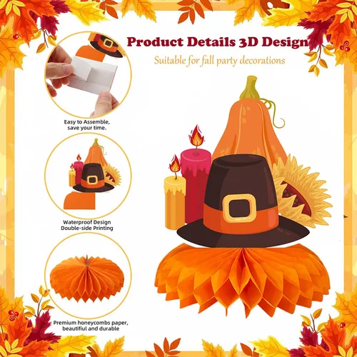 Miniatura 10 de 9 piezas de decoración de centro de mesa de otoño, decoración de mesa para fiesta de otoño, centro de mesa de Acción de Gracias, centro de mesa