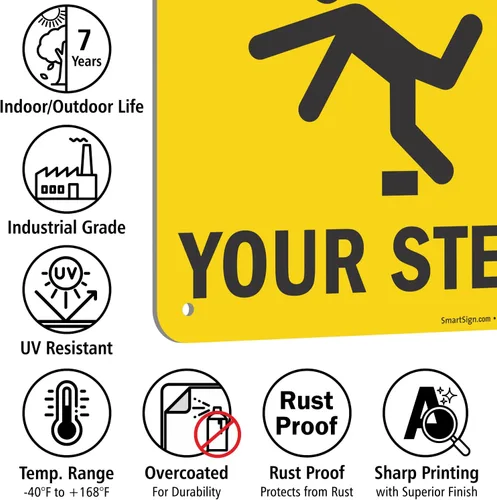 Miniatura 7 de SmartSign Letrero de metal con la frase "Caution - Watch Your Step" de 10 x 7 pulgadas con agujeros pre-limpiados, aluminio laminado a prueba