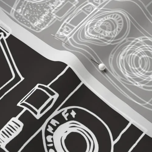 Miniatura 5 de Spoonflower Tela: ilustración vintage de cámara dibujada en blanco y negro, fotografía retro impresa en tela de gasa, cuarto gordo – costura