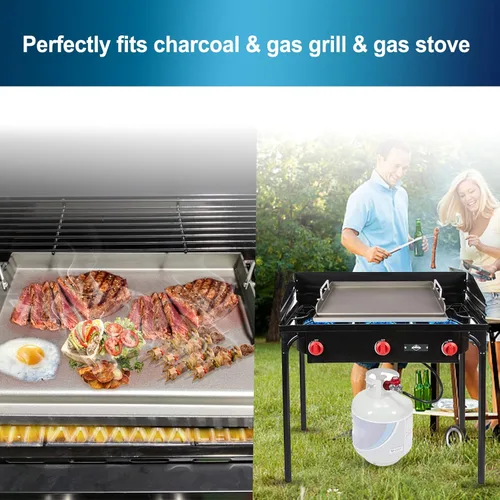 Miniatura 2 de Plancha para parrilla de gas, sartén de cocina de metal para parrilla de gas al aire libre, 17 x 13 pulgadas, placa superior plana, sartén