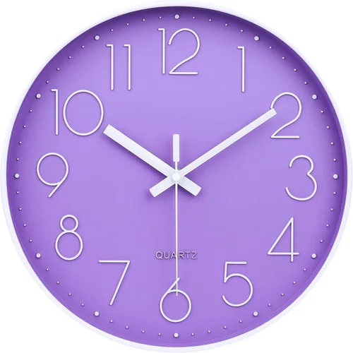 jomparis Reloj de Pared Morado de 12 Pulgadas Reloj de Pared de Cuarzo Silencioso para Dormitorio, Hogar, Sala de Estar