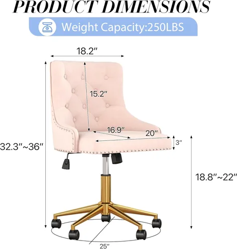 Miniatura 3 de Silla de escritorio de oficina en casa de terciopelo sin brazos, silla giratoria de tocador pequeña y linda ajustable en altura para mujeres/niñas