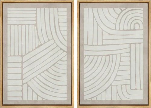 Miniatura 82 de SIGNWIN Lienzo enmarcado para pared, juego de arte de collage de ondas en espiral de mediados de siglo, formas abstractas, acogedor, neutro