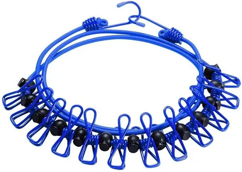 Miniatura 2 de Paquete de 2 tendederos de 11 pies a prueba de viento con 12 clips azules, línea de ropa ajustable para el hogar, viajes y ropa colgante al aire