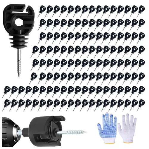 Miniatura 8 de 100 piezas de aislador eléctrico negro para valla con aislante de rosca, anillo de valla, poste de madera y 1 pieza de herramienta de zócalo