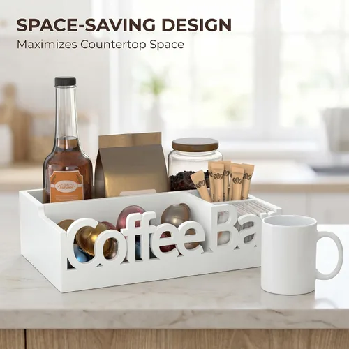 Miniatura 7 de Organizador de Barra de Café para Encimera – Caddy de Estación de Café de Madera con Compartimentos para Cápsulas, Condimentos, Té y Accesorios