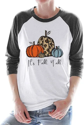 Miniatura 2 de Myhalf camisetas de Acción de Gracias para mujer con impresión en inglés It's Fall Y'all, divertidas calabazas con gráfico en la parte superior