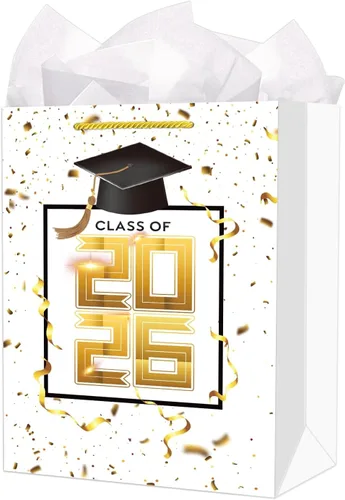 FLYAB Class of 2026 - Bolsas de regalo de graduación – Bolsa grande de felicitación de 13 pulgadas con asa de papel de seda para graduados