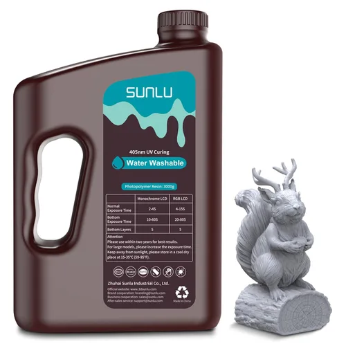 Miniatura 10 de SUNLU - Resina lavable al agua de 1000 g, resina de impresora 3D de curado rápido para impresoras 3D de resina LCD DLP SLA, resina de fotopolímero