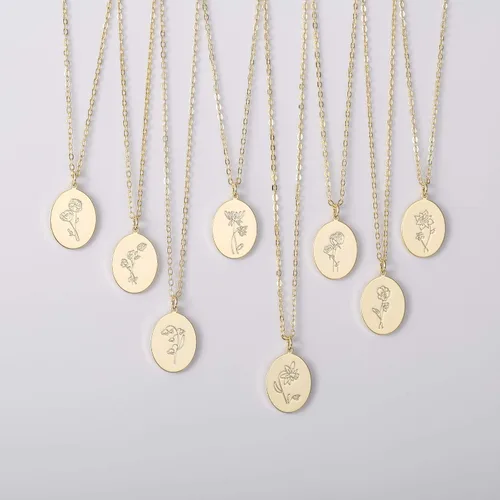 Miniatura 5 de SJ JEWELRY Collar de flor de guardián chapado en oro de 14 quilates colgante de moneda de disco regalo personalizado para mujeres y niñas 12 meses