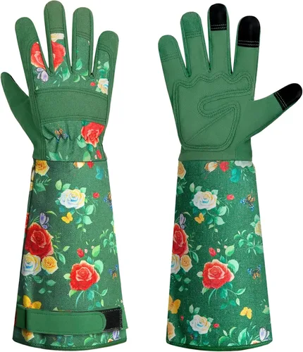 Miniatura 11 de DLY Guantes de jardinería para mujeres, guantes para rosas resistentes a espinas, guantes largos de jardín para mujeres, guantelete de cuero vacuno
