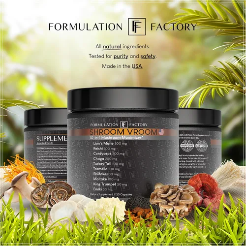Miniatura 10 de Formulation Factory Shroom Vroom Suplemento de hongos 10 en 1, melena de león, reishi, cordyceps, chaga, cola de pavo, tremella, shiitake, maitake