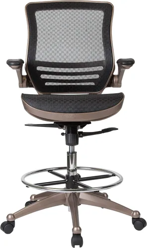 Miniatura 7 de Silla Flash Furniture de malla, negra, transparente, con marco dorado melrose y brazos abatibles, Metal, Negro, "Negro