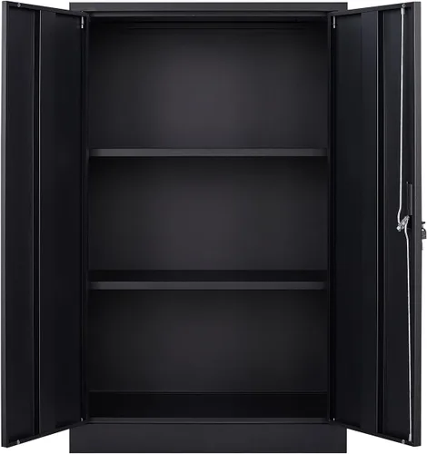 Miniatura 5 de Gabinete de almacenamiento de metal con puertas y estantes, gabinetes de garaje negros, gabinete de almacenamiento con cierre de acero para almacén