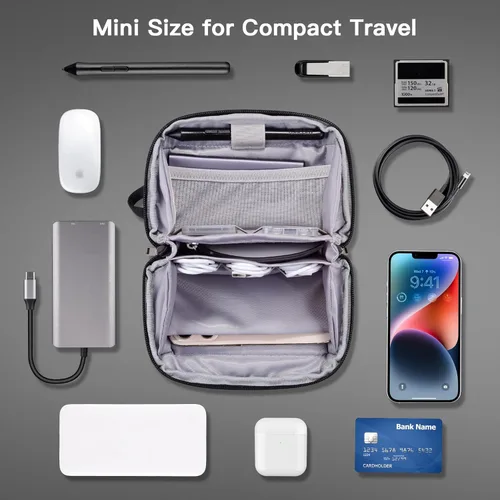 Miniatura 7 de Mini bolsa organizadora de viaje para electrónica, estuche de almacenamiento pequeño para cable/cargador y cables/Tech Essentials (negro-mini)