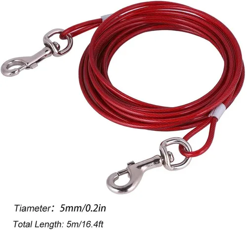 Miniatura 2 de Fdit Cuerda de correa para perro, alambre de acero resistente, 0.197 in x 16.4 ft, rojo, cable de seguridad para mascotas a prueba de mordeduras