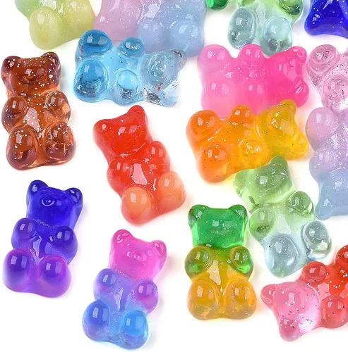 Miniatura 10 de Pandahall - 45 unidades de cabujones de oso gomoso de resina, coloridos dijes de oso de caramelo con parte trasera plana, dijes de uñas