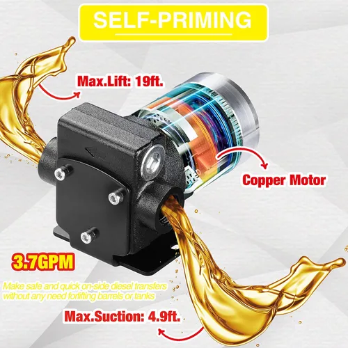 Miniatura 4 de TRUPOW Bomba de transferencia de aceite de combustible de gasolina autocebante de 12V DC con bombeo reversible para gasolina, diesel, queroseno y más