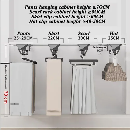 Miniatura 4 de Slide Out Pants Rack Closet Hanger Bar Pull Trousers Tie Belts Scarf Racks Top Mounted Wardrobe Clothes for Closet Retractable,Multi-Functional