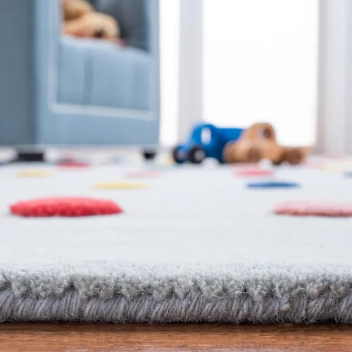 Miniatura 5 de SAFAVIEH Colección Kids - Alfombra decorativa de 3 x 5 pies, color gris, hecha a mano, de lana de lunares, ideal para zonas de alto tráfico