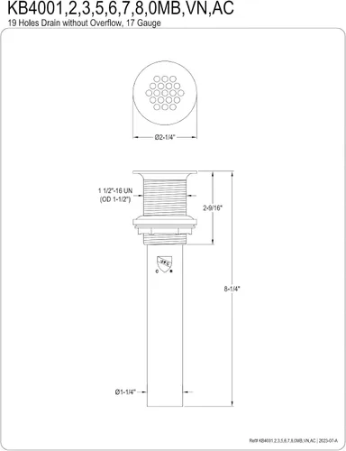 Miniatura 2 de Kingston Brass KB4007 Fauceture Grid Drain without Overflow, latón cepillado, 8.25 x 2.25 x 2.25 pulgadas