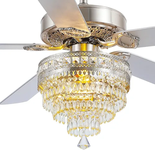 Miniatura 11 de Ventilador de Techo de Cristal Fandelier con Luces - 52" Ventilador Moderno para Exteriores con Control Remoto, Motor AC Silencioso, Iluminación