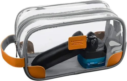 Miniatura 8 de Lermende Neceser de aseo transparente, kit de afeitado transparente para hombre, bolsa de aseo de viaje con correa de mano, organizador unisex