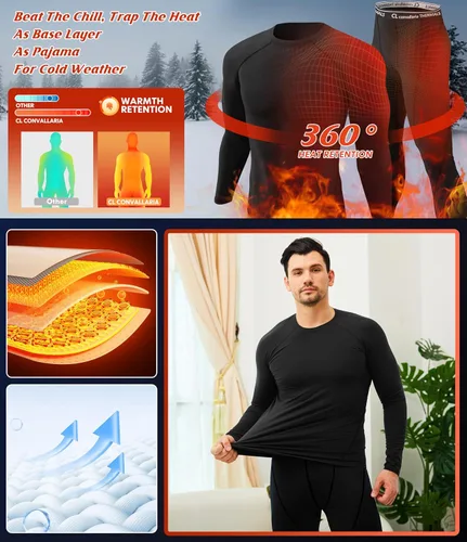 Miniatura 7 de CL convallaria Ropa interior térmica para hombre, ropa interior larga con forro polar, capa base para clima frío, XS-4XL
