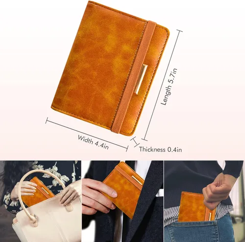 Miniatura 4 de Caweet Funda de pasaporte RFID bloqueo de viaje cartera de cuero pasaporte con banda elástica, Marrón, Classic