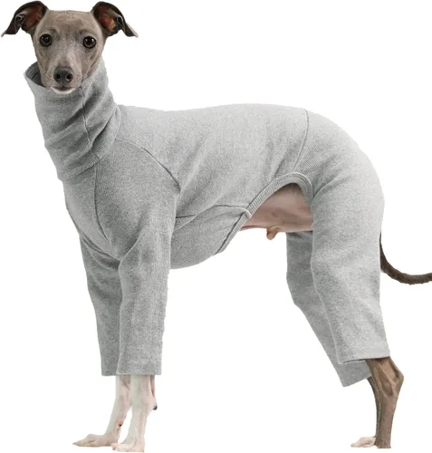 Miniatura 44 de D Doggy Star - Suéter de galgo italiano de cuello de tortuga, conjunto de mono de vellón cálido, ropa de Whippet para perro (XL, azul marino Pkt)