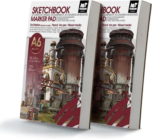 Miniatura 15 de TRANSON Cuaderno de bocetos de medios mixtos para artistas con marcador, 5.8”x8.3” 80 hojas A5 de papel de arte, 80lb/120gsm para pintar, dibujar