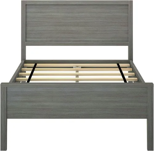 Miniatura 7 de Plank+Beam Base de cama individual de madera maciza con cabecera de panel, cama moderna de plataforma individual con soporte de listones de madera