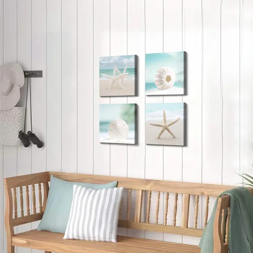 Miniatura 4 de ARTISTIC PATH Lienzo decorativo para pared, diseño de conchas marinas, diseño de playa, para decoración de pared y comedor