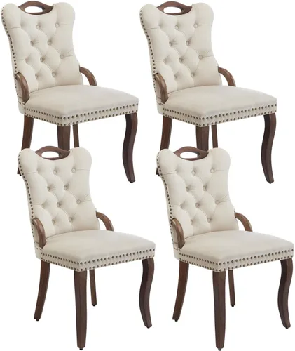 Miniatura 9 de Shenyon Juego de 2 Sillas de Comedor de Terciopelo Gris, Sillas de Comedor Tapizadas con Ribete de Anilla Trasera y Patas de Madera Maciza, Sillas