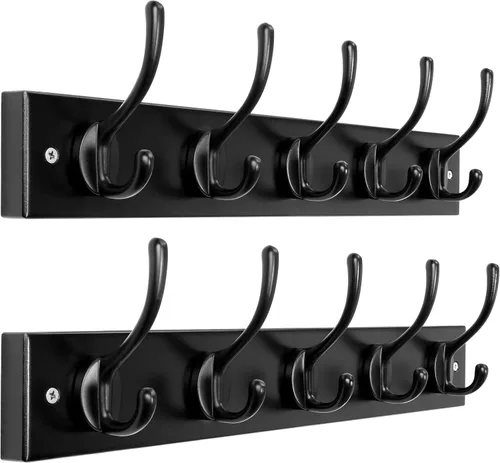 Miniatura 9 de Dseap Perchero de abrigos montado en la pared: 16" de agujero a agujero, colgador de abrigos con 5 ganchos de metal para colgar abrigos, toallas