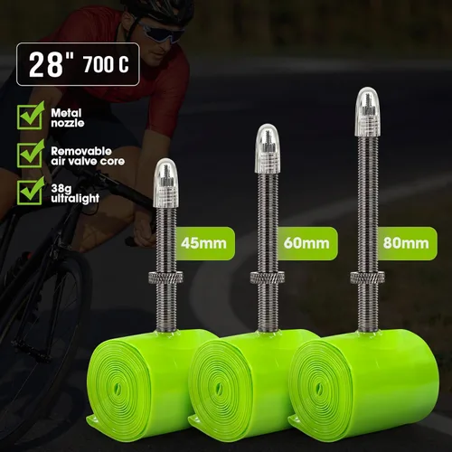 Miniatura 2 de 1/4-Pack TPU Inner Tubes 700x18-32c 700c Inner Tubes with Removable Core Ultralight 38g 45/60/80mm Metal Presta Valve