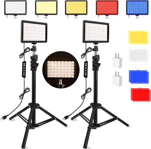 Unicucp Paquete de 2 luces LED de video, kit de iluminación para fotografía, 2400-6800K luz de estudio regulable 97 CRI con soporte de