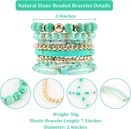 Miniatura 2 de Pulseras bohemias de cuentas de turquesa para mujer, 10 unidades, apilables, de piedra natural, elásticas, de varias capas, juego de pulseras