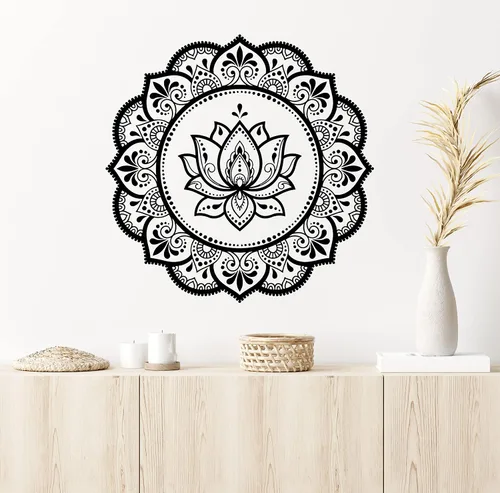 Vinilo adhesivo de pared Mandala círculo flor ornamento patrón Lotus pegatinas mural grande decoración (g2662) negro