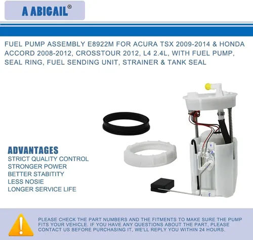 Miniatura 2 de Bomba de combustible compatible con Acura TSX 2009-2014 y Honda Accord 2008-2012, Crosstour 2012, L4 2.4L Reemplazo # E8922M