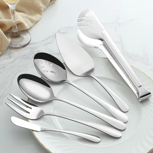 Miniatura 3 de BEWOS Utensilios para Servir, Juego de 20 Piezas Grandes, Cucharas para Servir, Cucharas Ranuradas, Pinzas y Tenedores para Servir, Servidor