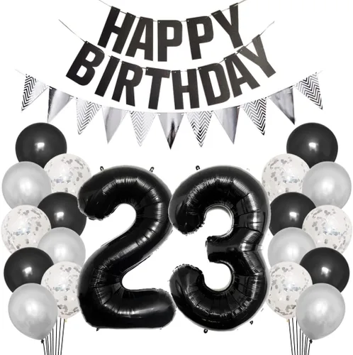 Miniatura 9 de Juego de decoraciones de fiesta de cumpleaños número 15 para niñas, niños, mujeres y hombres, pancarta negra con letras de feliz cumpleaños