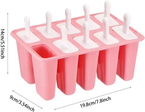 Miniatura 2 de Moldes de silicona para paletas de hielo, sin BPA, 10 cavidades, fácil liberación, con 10 varillas reutilizables, embudo y cepillo de limpieza