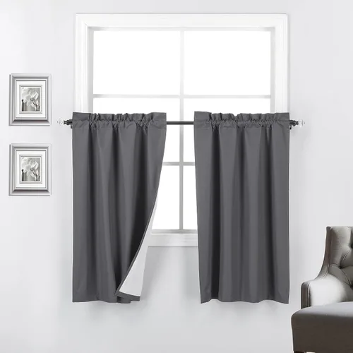 Miniatura 19 de 2 paneles de cortinas opacas con aislamiento térmico y forro blanco en la parte trasera para ventana de bloqueo de luz para cualquier ventana
