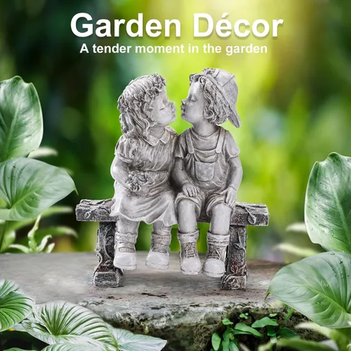 Miniatura 4 de Lily's Home Estatua de perro y niño de pesca de 11 pulgadas – Decoración de jardín de resina para exteriores – Decoración para exteriores y jardín